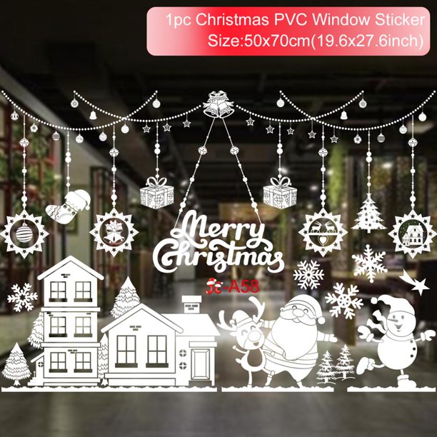Pegatinas de Feliz Navidad para decoración del hogar, adhesivos de pared de alce y Papá Noel para exhibición de ventanas, Año Nuevo, 2023