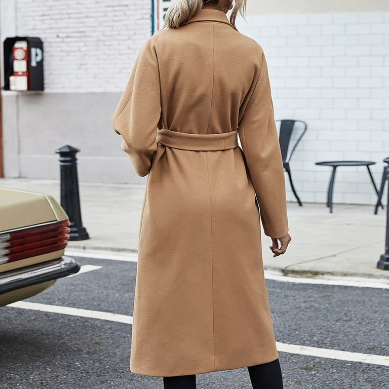 FITORON Women Winter Jacket- Warm Duster Coat Fashion Trench Coat Overcoat  Button-Down Long Sleeve Solid Turndown Collar Outerwear Khaki L Christmas  Gift - Walmart.com