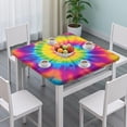 thumbnail image 3 of Rainbow Tie Dye Mandala Pattern Square Fitted Tablecloth with Elastic Edge,Square Table Cover,Washable Elastic Table Cover for Home Kitchen Party Decor 36"x36", 3 of 6