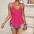 thumbnail image 2 of Women's Halter Hollow Out Tank Tops V Neck Tie Back Ruffled Hem Blouses Summer Casual Shirts, XL, 2 of 5