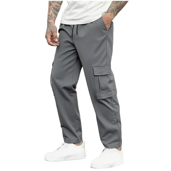 Men's Baggy Cargo Pants Casual Loose Fit Elastic Waist Cotton Twill Cargo Pants Gray L