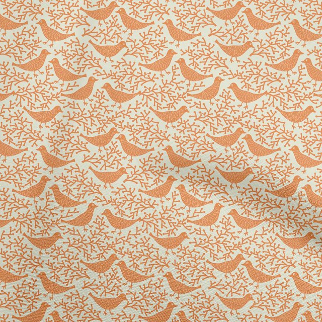 oneOone Cotton Flex Orange Fabric Asian Bird Block Print Craft Projects Decor Fabric Printed By The Yard 40 Inch Wide