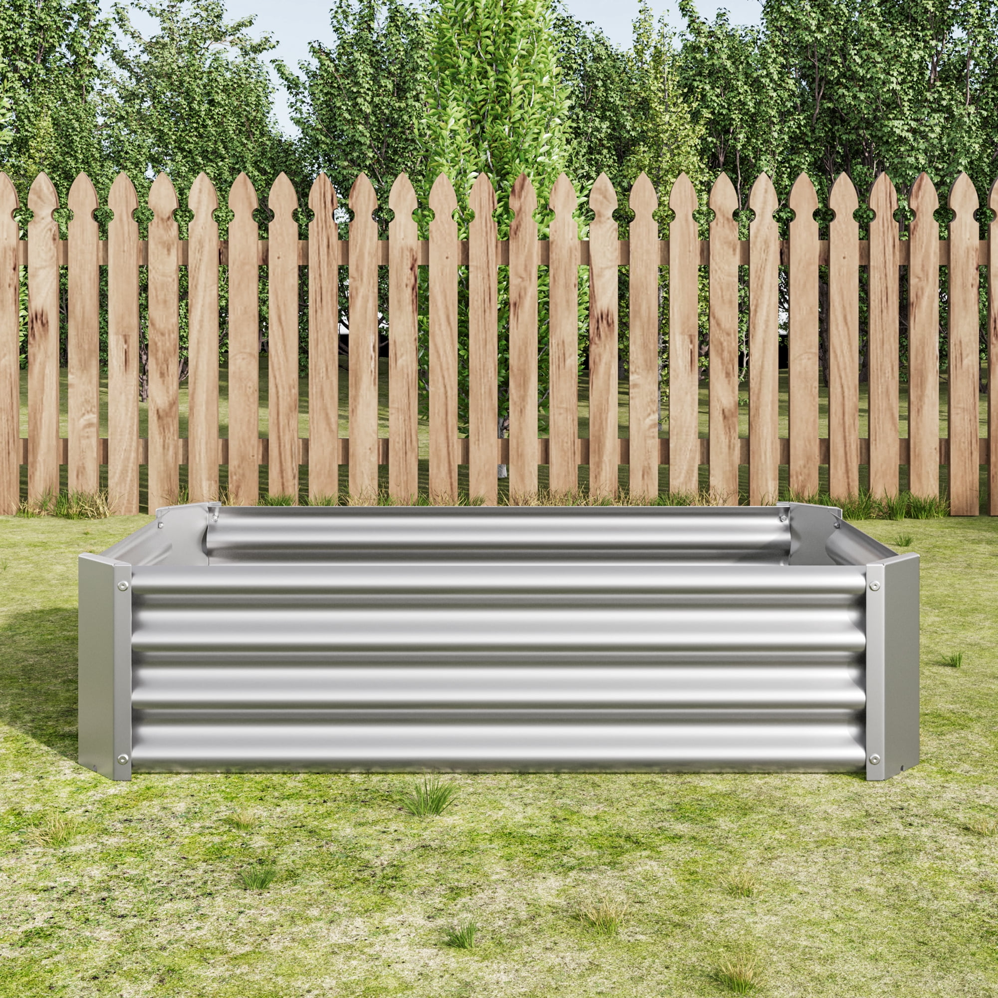 Raised Garden Bed, Rectangle Metal Raised Planter for Flowers Plants, Vegetables Herb, Silver 4x2x1ft