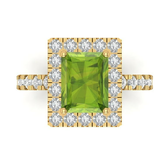 Solitaire with Accents Engagement Ring for Women - 3.84ct Natural Peridot in 18K Yellow Gold Promise Ring