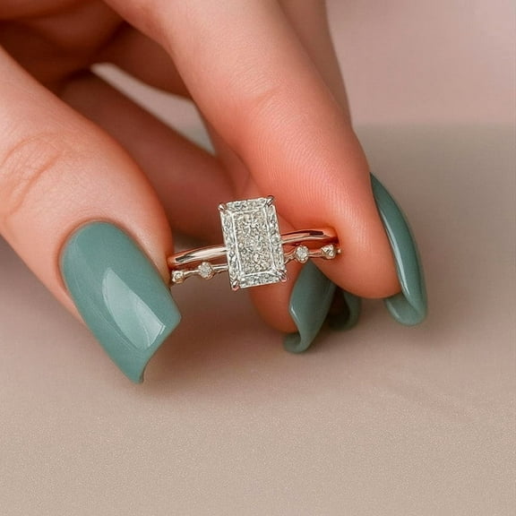 JEWELRYTREASURE Emerald Cut Moissanite Bridal Wedding Ring Set CZ Diamond Proposal Band Alternative fine Women Jewelry Anniversary Gift For Wife