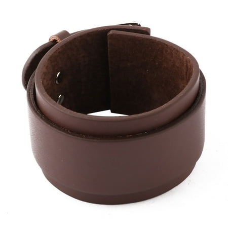 Men Faux Leather Adjustable Two Pin Buckle Wide Band Strap Rope Bracelet (Best Leather Bracelet Brands)