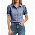 thumbnail image 5 of VBVC Women's Gingham Button Down Shirt , Ladies' Collared Puff Short Sleeve Blouse , Summer Work Everyday Top For Women,Dark Blue,S-3XL, 5 of 8