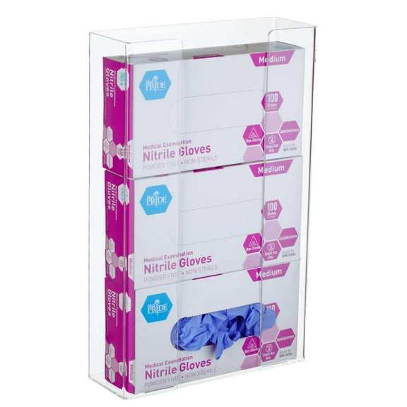 Adir Glove Holder for Wall Mount – Acrylic Glove Dispenser Station for Tissue boxes - Medical Glove Organizer for Hospital, Labs – (Clear for 3 boxes)
