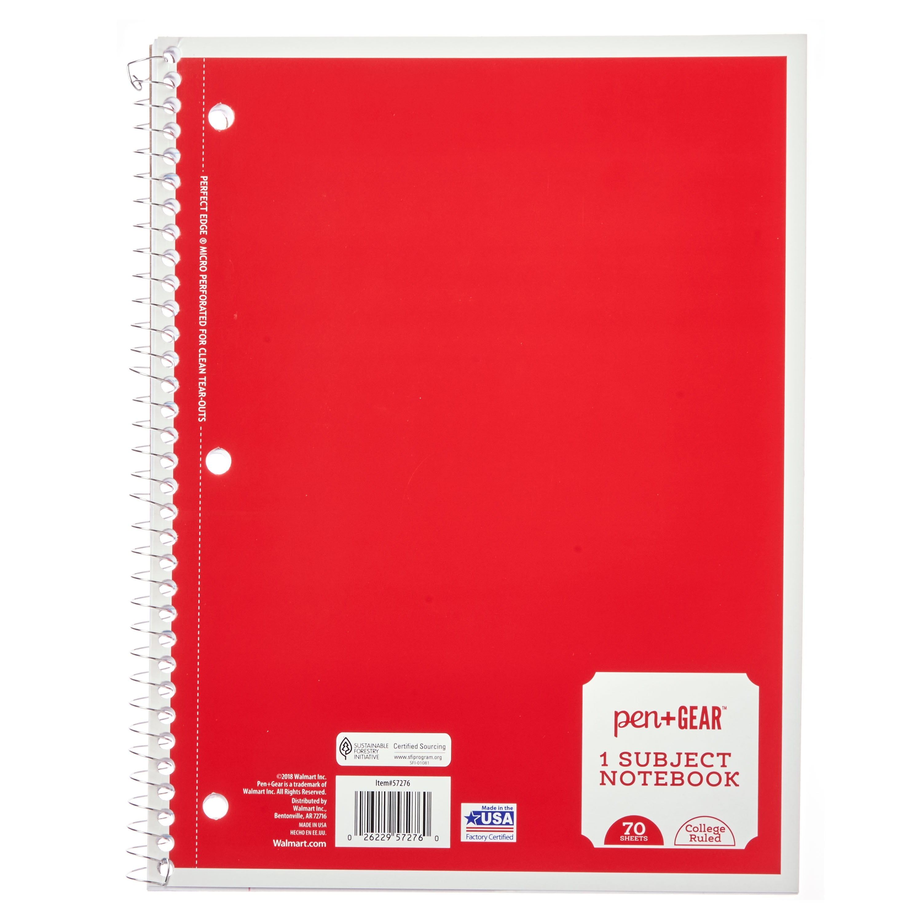 Pen+Gear Pen + Gear 1-Subject Spiral Notebook, College Ruled, 70 Pages, Red