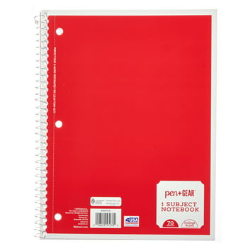 Pen+Gear Pen + Gear 1-Subject Spiral , College Ruled, 70 Pages, Red