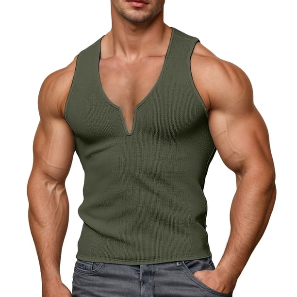 Camiseta sin mangas con cuello en V para hombre, poliéster transpirable, informal de verano, corte holgado, tallas S-XXXL.
