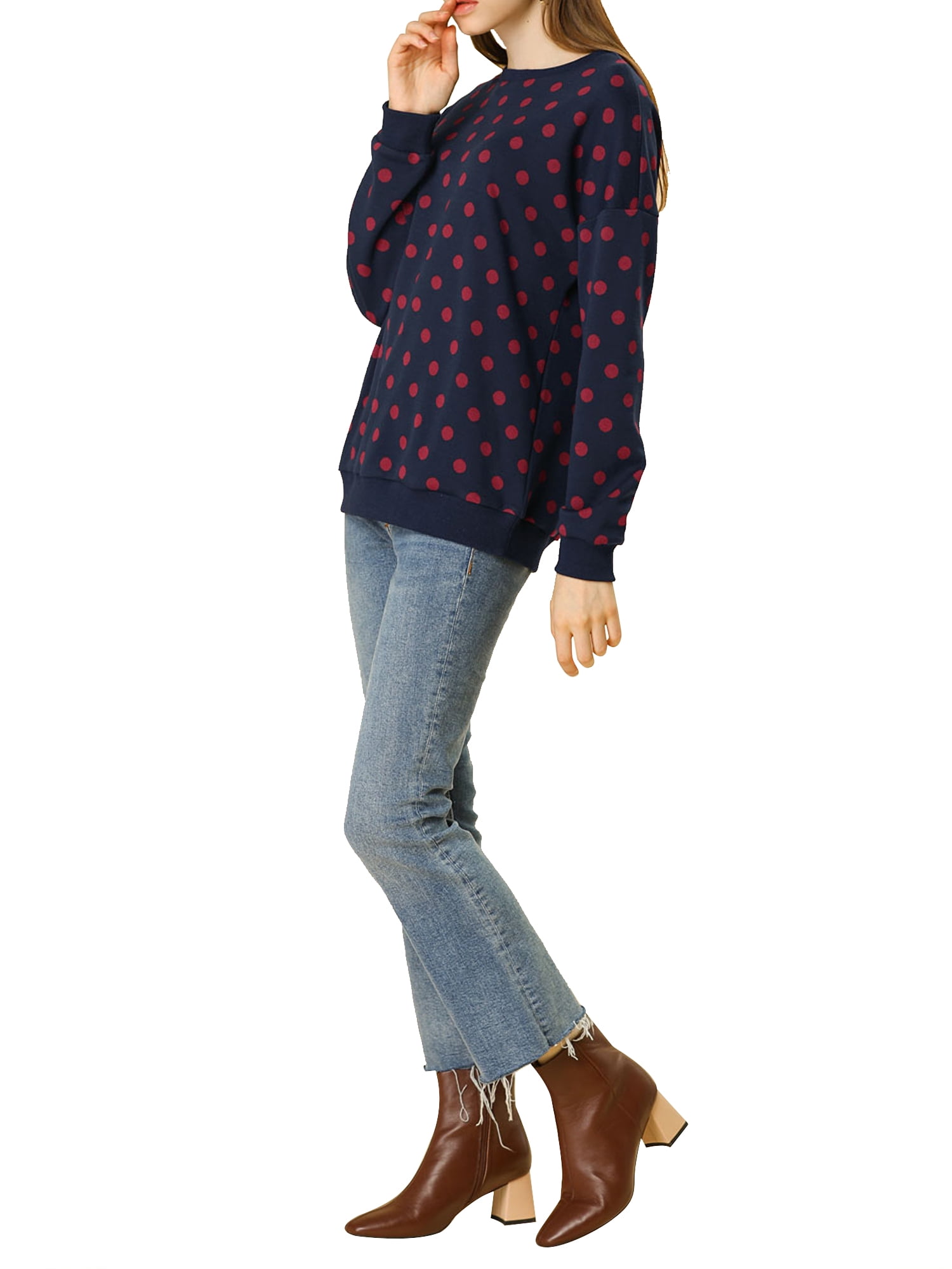 DARING DIVA Women's Knitted Pullover Polka Dots Winter Fall Sweaters XS Dark Blue