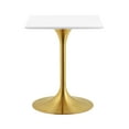 thumbnail image 3 of 24" Square Wood Top Dining Table with Aluminum Metal Base, Gold White, 3 of 7