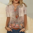 thumbnail image 2 of Birdeem Mode Femmes Col Rond Manches Courtes Imprimé Bouton Poche Hauts Décontractés, 2 of 4