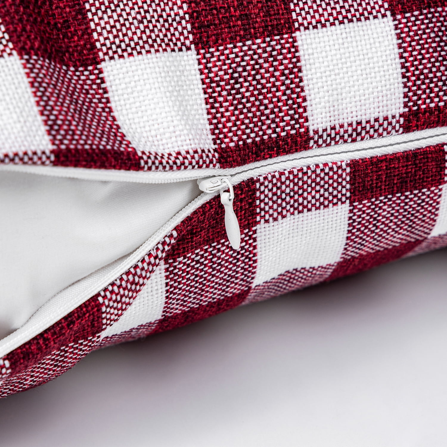 Phantoscope Checkers Series Square Decorative Throw Pillow with Inserts, Classic Retro Plaids, 20"x20", Red/White, 2 Pack