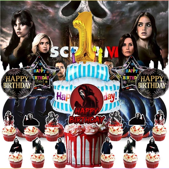 Scream Movie 1st Tableware Balloons Cake Toppers Backdrop Banner Supplies Party Decor Plates Decorations