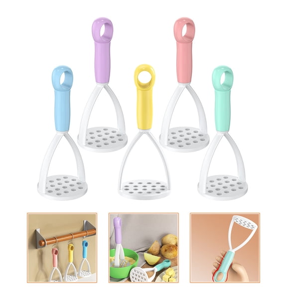KONTONTY 5-Piece Manual Potato Masher Set for Kitchen Use, Assorted Colors, and Easy to Clean