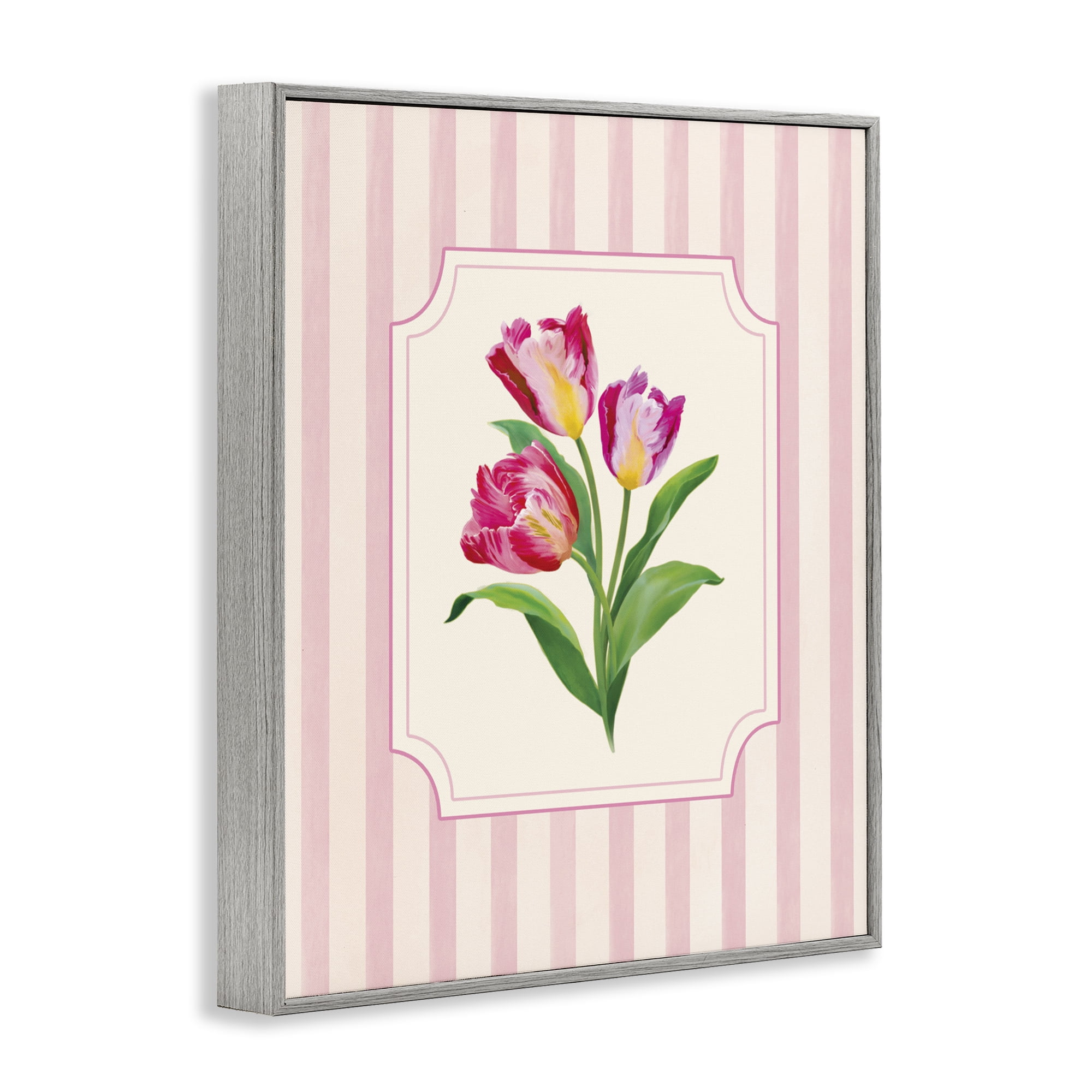 Stupell Industries Magenta Tulips over Stripes Gray Framed Giclee Art, design by Diane Neukirch