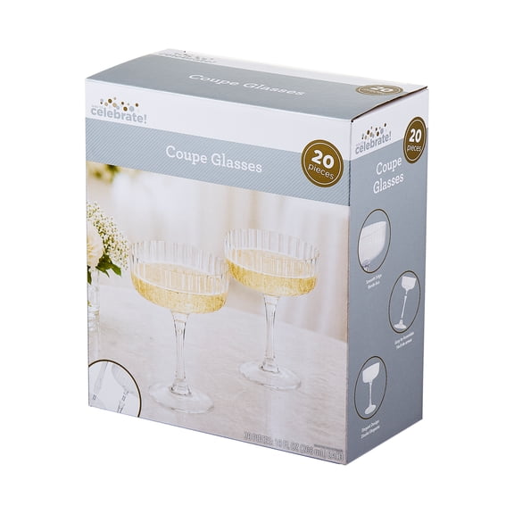 20 Count, 10 FL OZ, Clear Plastic Coupe Glasses, by Way To Celebrate