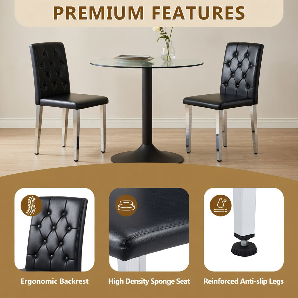 Hommoo 4-Pack PU Leather Dining Chairs with Ergonomic Buckle Backrest, 35 in Height, Metal Legs, Modern Minimalist Design for Home Dining Room or Commercial Use, Black & Sliver