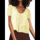 thumbnail image 2 of Blusa de Encaje con Lazo Frontal para Mujer, Transparente, de Corta, Cuello Redondo, Botones, Estilo Bohemio, con Volantes, Estilo Y2K Amarillo L, 2 of 8
