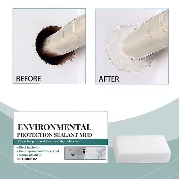 1 Pack Sealant Mud for Plugging Holes Sewer Sealing White Clogging Putty Flexible Waterproof Crack Filler Multipurpose Repair Compound Indoor Outdoor Use Fast Drying &Flame Retardant