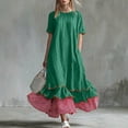 thumbnail image 4 of LEKWK Maxi Dresses for Women Color Block Short Sleeve Tiered Flowy Dress Ruffle Striped Hem A Line Sundress Summer Fashion Beach Vacation Outfits, 4 of 7