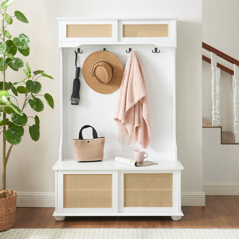 Hall tree with doors and bench hotsell