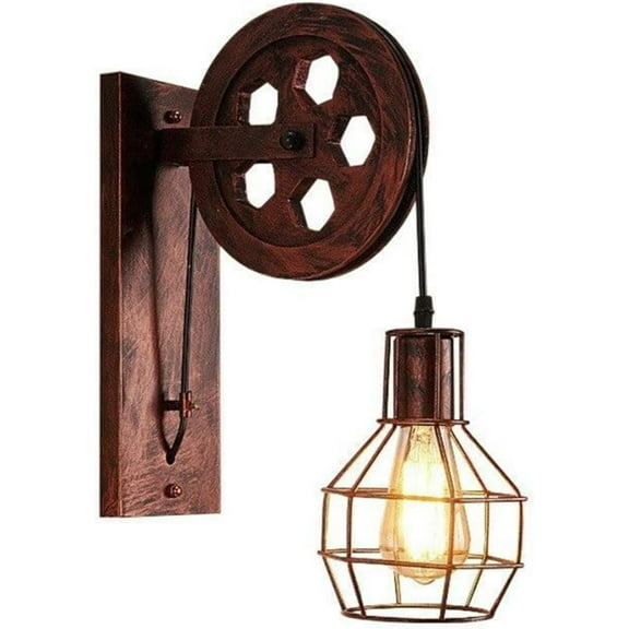 1 Light Wall Sconce Industrial Retro Iron Wall Lamp Creative Personality Lift Pulley Wall Lamp Lights Fixture for Home Restaurant Bar Dining Room Kitchen,Rust Finished