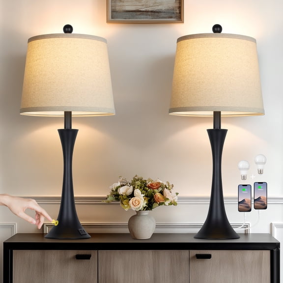 Cinkeda Table Lamp Set of 2,Farmhouse Bedside Classic Metal Table Lamp for Living Room Bedroom,LED Bulbs Included