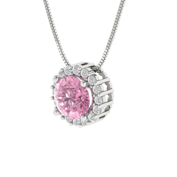 1.24 ct Brilliant Round Cut Halo Pink Diamond 14k White Solid Gold Everyday Affordable Designer Necklace Pendant with 16" Chain