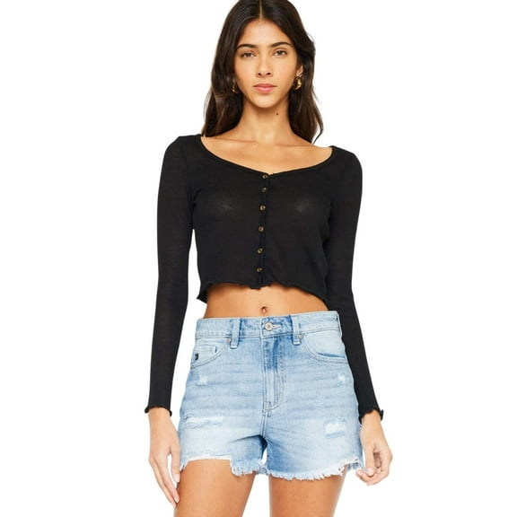 Kan Can Women's High Waist Frayed Denim Shorts - KC9206M