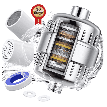 Heavy Duty 30 Stage Shower Head Filter 99% REMOVAL For Hard Water Heavy Metals Chlorine With 2 Replaceable Cartridges-Water Filtration For Healthier Skin And Hair