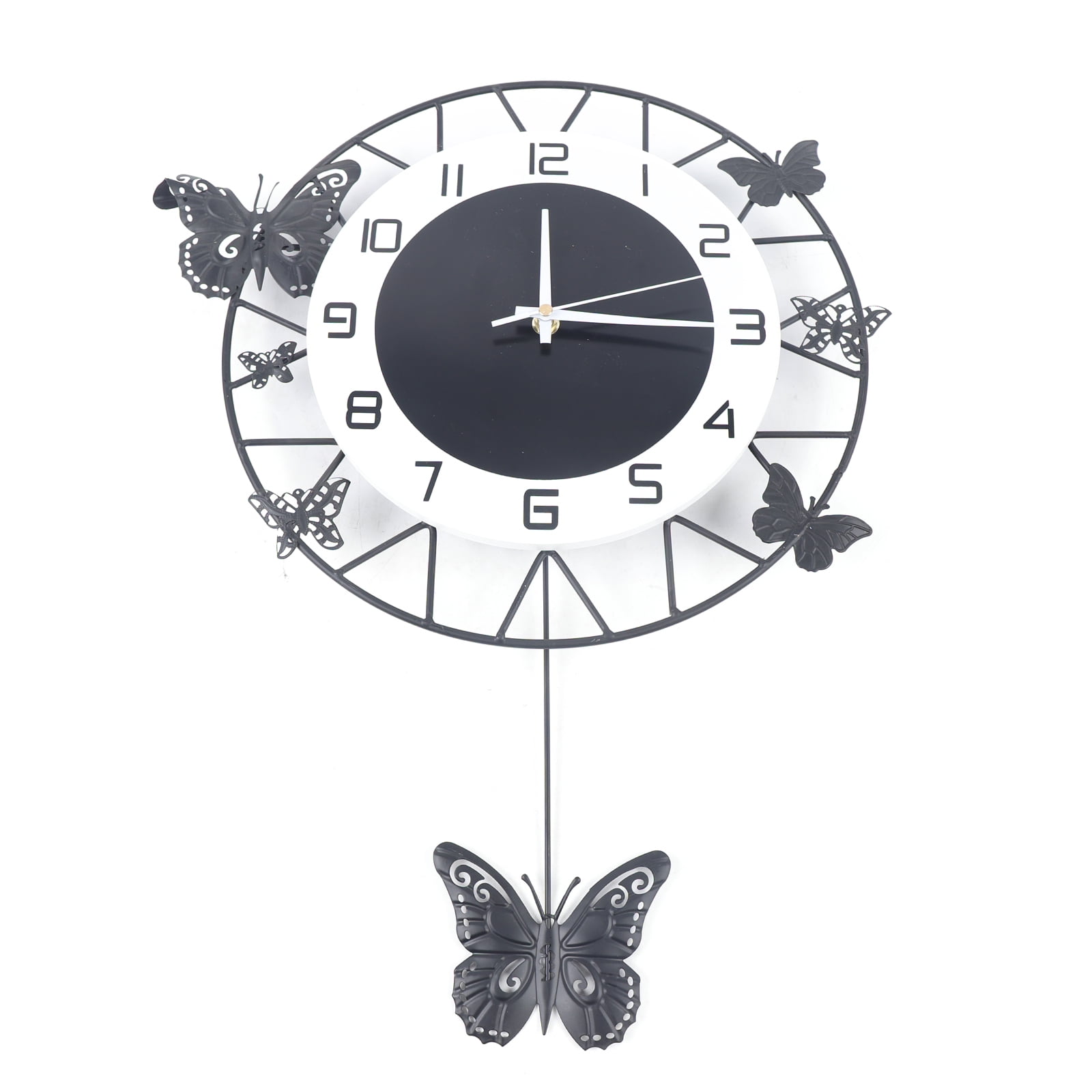 Dwellnix Decorative Butterfly Clock for Living Room, Bedroom, Office, Iron Frame with Silent Sweep Movement, Large 20-Inch Wall Clock