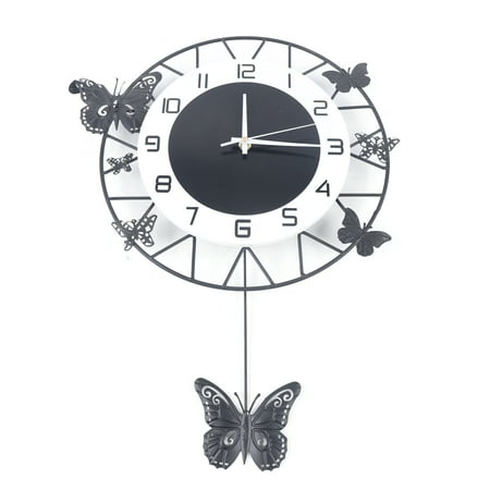 Wildnix Stylish and Simple Butterfly Design Wall Clock, Black and White Wrought Iron with Glass and Aluminum, Ideal for Living Room, Office, and Bedroom