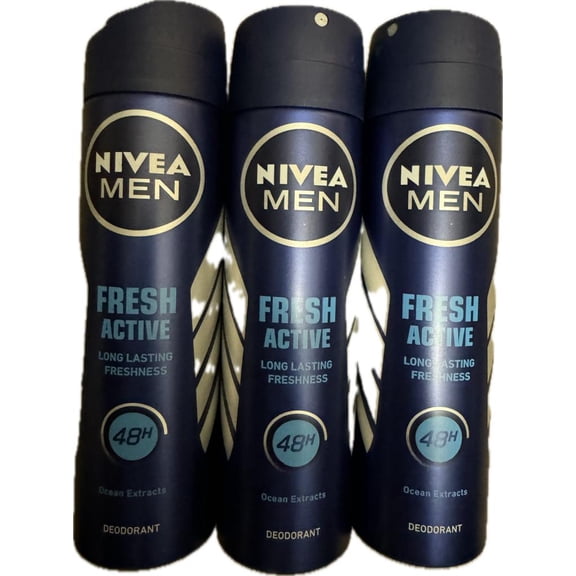 Nivea Active Fresh Deodorant Spray, Energizing Fresh Scent for Active Days, Easy All-Over Underarm Odor Control, 5oz - Pack of 3
