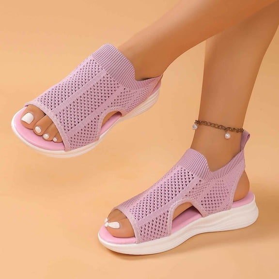 EliteGoogv Womens Mesh Sandals Open Toe Slip On Flat Summer Beach Shoes Sandals For Women Comfortable Walking Shoes Womens Sandals Light Pink US :9