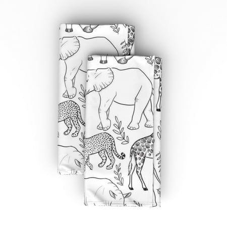 

Linen Cotton Canvas Dinner Napkins (Set of 2) - Safari Animals Jungle Nursery Kids Black White Sketch Playful Exotic Elephant Nature Children Print Cloth Dinner Napkins by Spoonflower