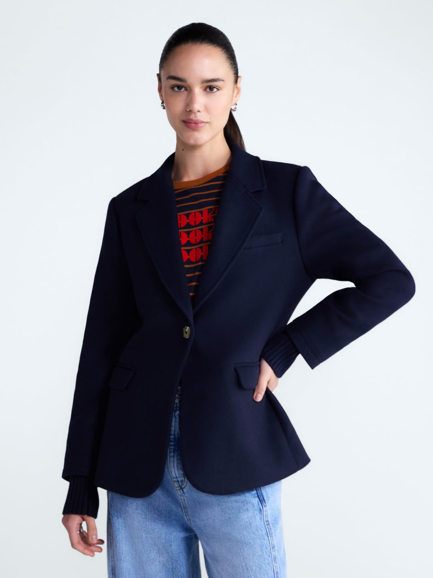 Free Assembly Women's and Women's Plus Single-Breasted Blazer with Ribbed Cuffs, Sizes XS-4X