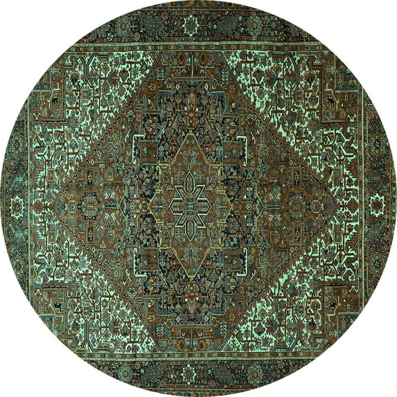 Ahgly Company Machine Washable Indoor Round Persian Turquoise Blue Traditional Area Rugs, 4' Round