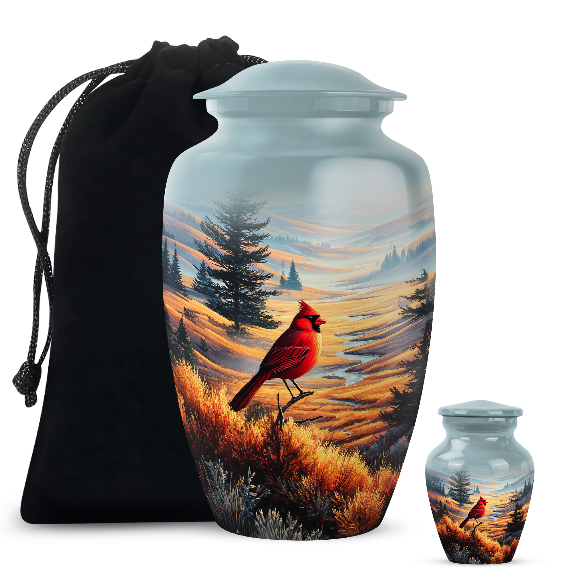 Cardinal Bird Funeral Urn For Ashes For Women - Large Mountain Urns For Human Ashes Adult Male - Blue Cremation Urns For Mom - Funeral Urn For Male, 10 Inch
