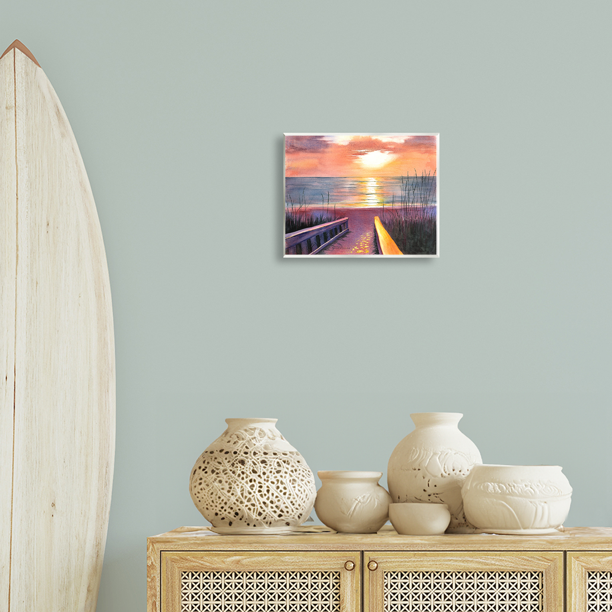 Stupell Industries Sea Sunset Reflection Landscape Painting Unframed Art Print Wall Art, 14 x 11