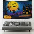 thumbnail image 2 of GZHJMY Tapestry Halloween Pumpkins Creepy Castle Bats Moon Tapestry Wall Hanging Decorative Wall&nbsp;Blanket&nbsp;Bedding Tapestry for Bedroom Living Room Dorm 60"x51" Gift Decor, 2 of 7