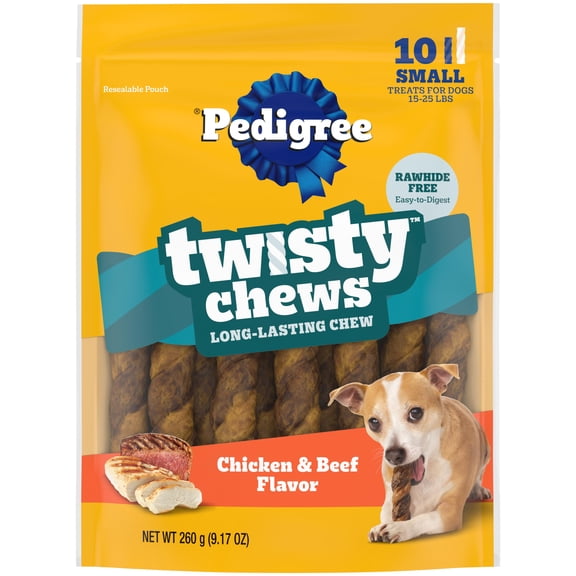 Pedigree Twisty Chews Chicken & Beef Flavor Small Long-Lasting Dog Treats, 9.17 Oz Pouch
