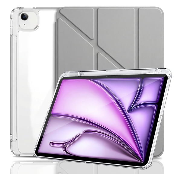 Case for iPad Air 13 Inch M2 2024 with Pencil Holder, Y-Fold Stand, Auto Wake/Sleep, Gray