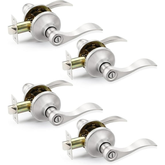 Contractor Pack of 4, Brushed Nickel Door Knobs Levers Privacy Interior Door Handles Bedroom Bathroom(Locked Inside with Turn-Thumb), ANSI Grade