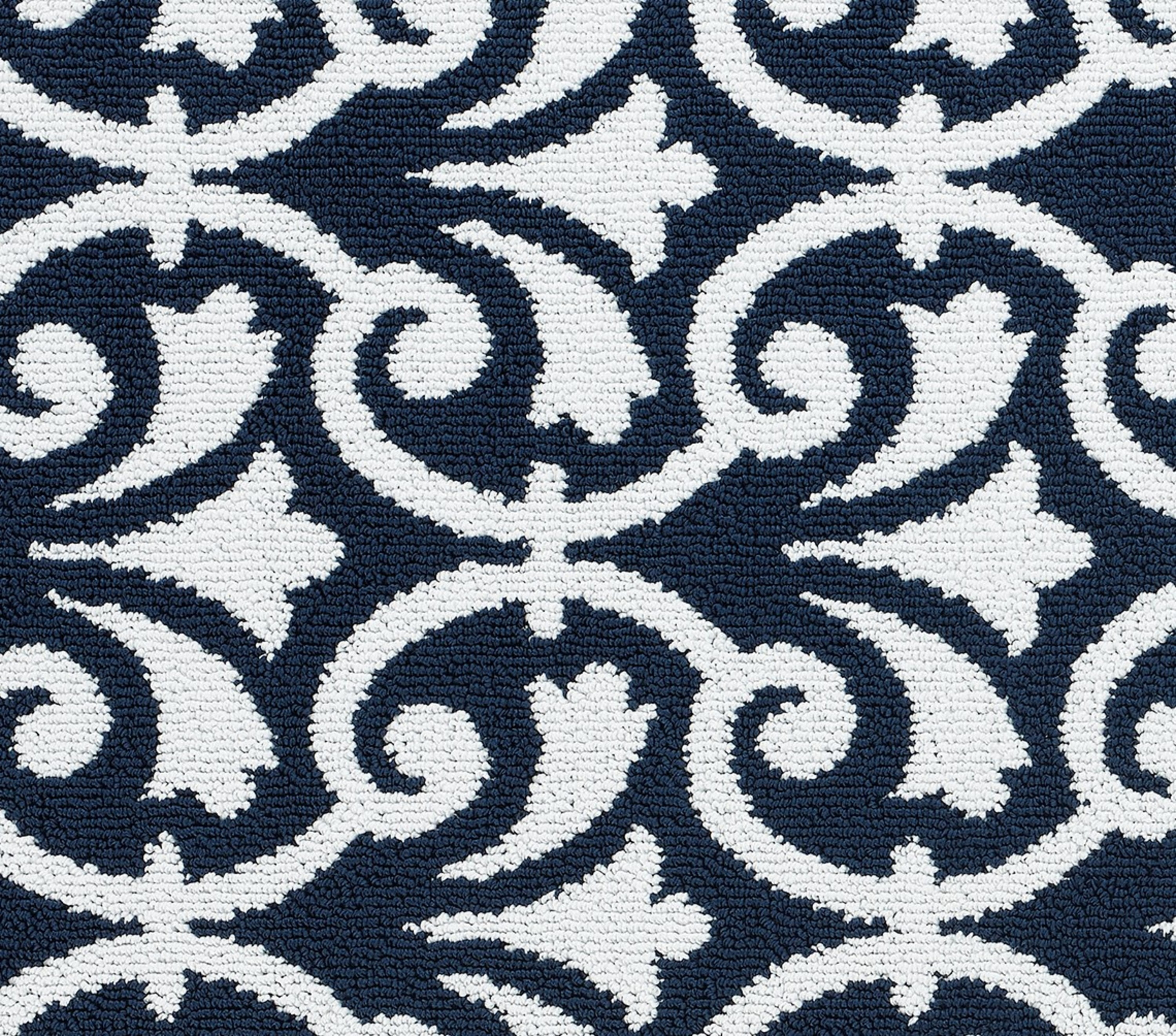 Washable Non-Slip Accent Rug, Floral Scroll, Navy and White, 26"x 45"