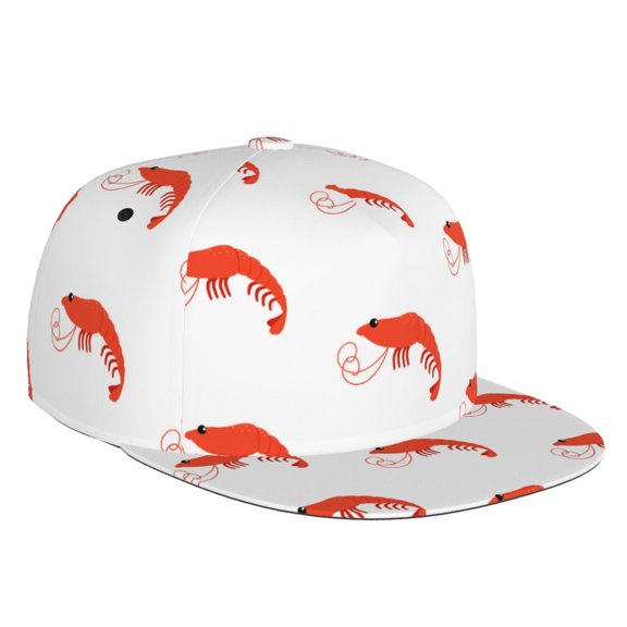 Flat Bill Trucker Hats for Women Men - Shrimp No.9078 Adjustable Flat Baseball Cap Snapback Hats Dad Hats for Men