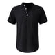 thumbnail image 2 of Camisa Elvqul para Hombre Liso Casuales Negro Algodón Cuello Mao Manga Corta Abotonada, 2 of 5