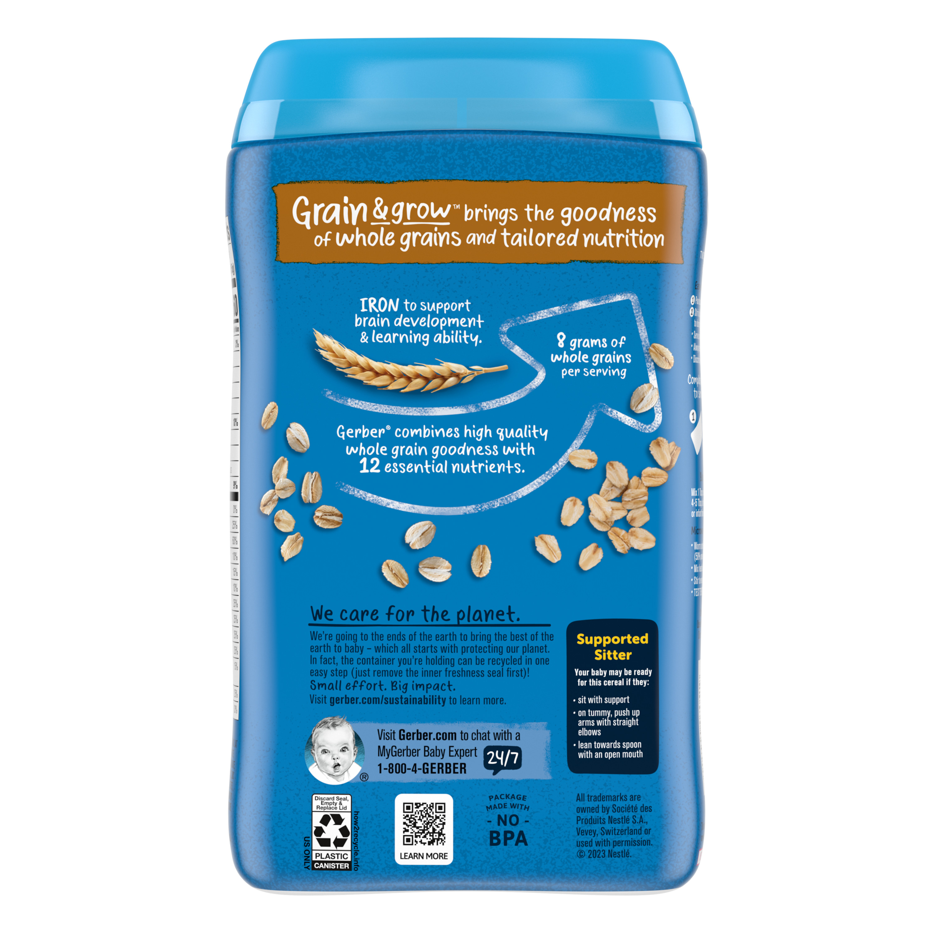Gerber Baby Cereal 1st Foods, Supported Sitter, Grain & Grow, Oatmeal, Clean Label Project, 15 Oz - image 3 of 9